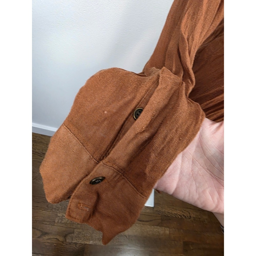 Free People Rust Brown Rayon Wool Button Front Crinkle Shirt Dress Women's Small - Picture 4 of 8
